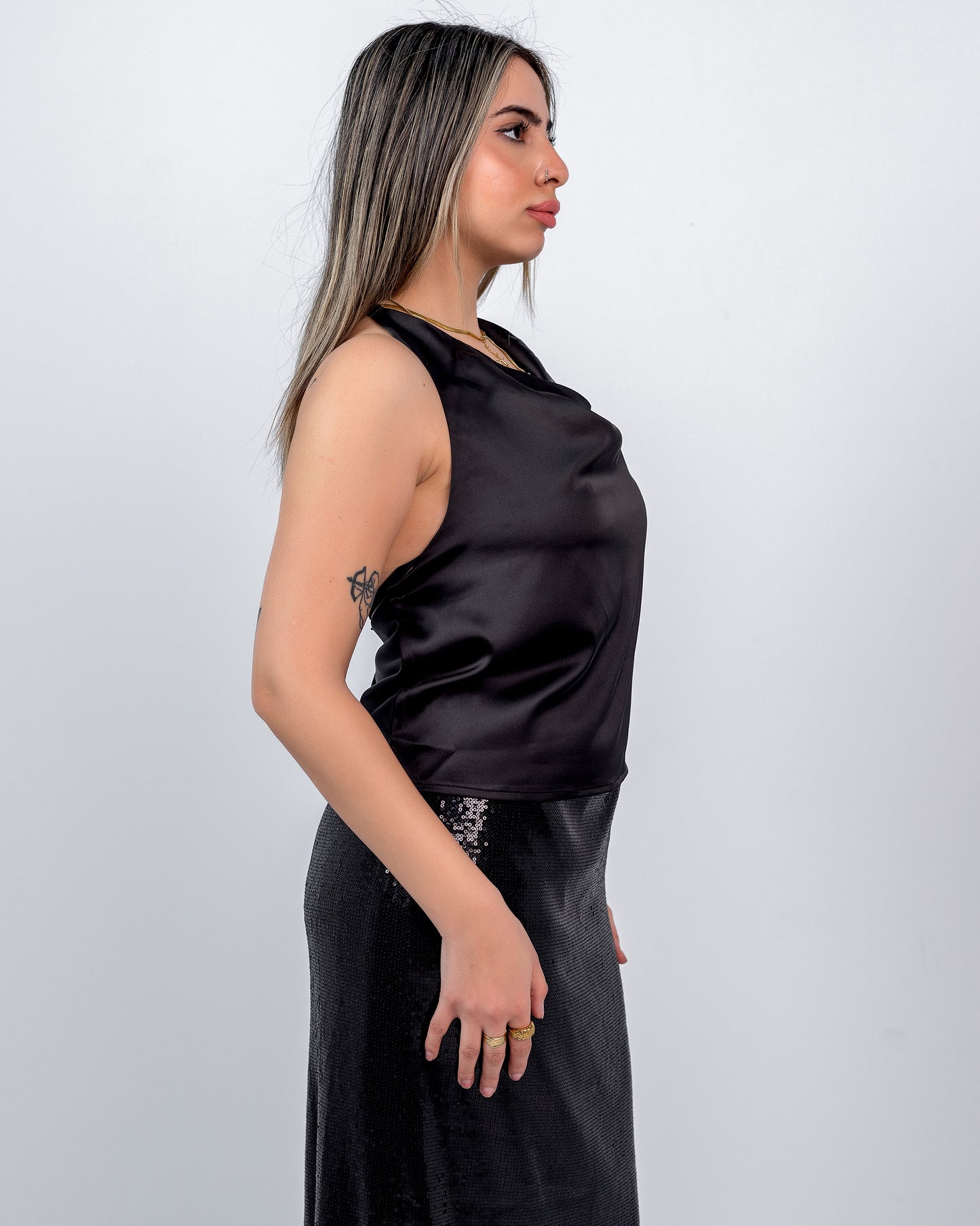 BLACK GLITTER LONG SKIRT