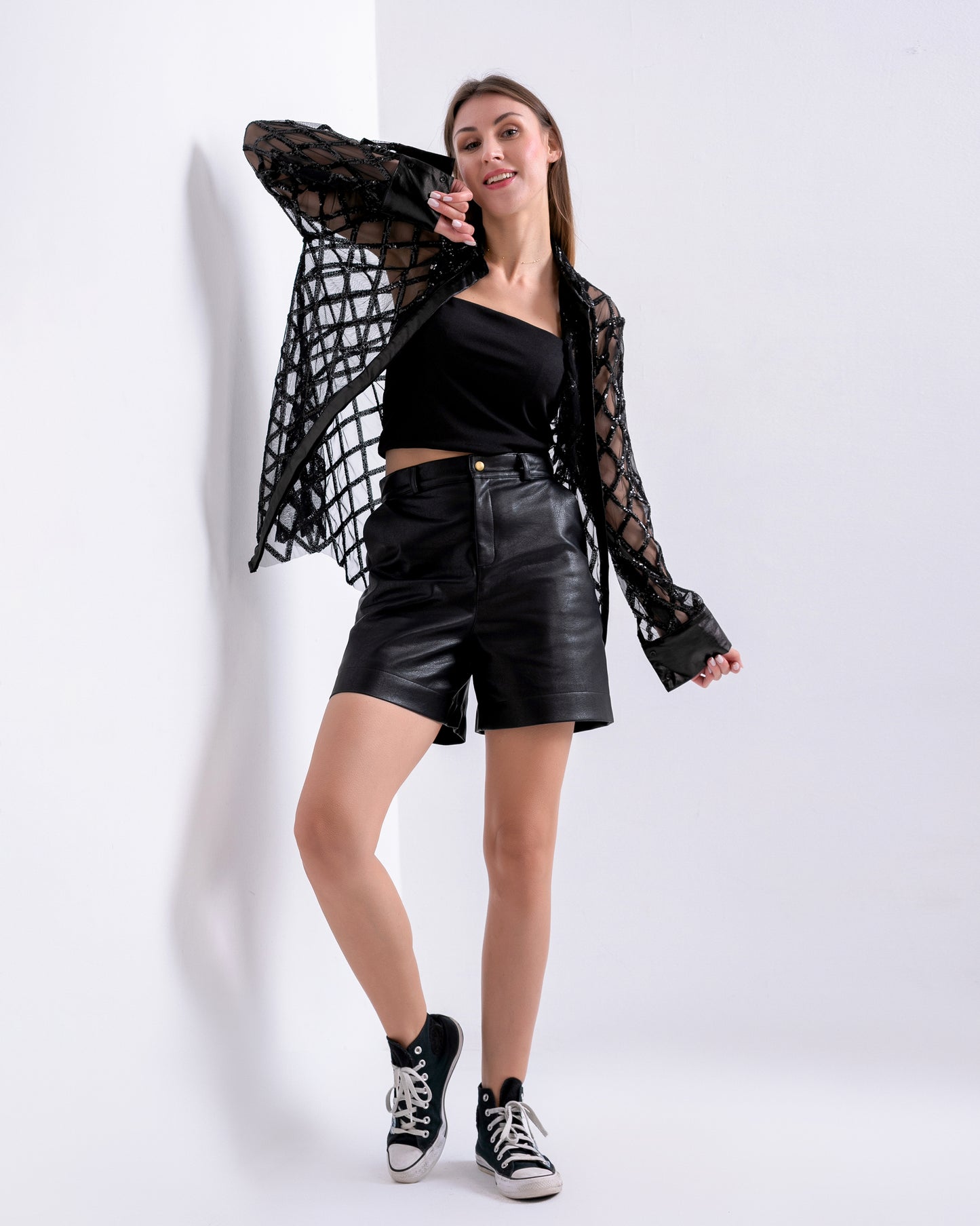 Leather black short