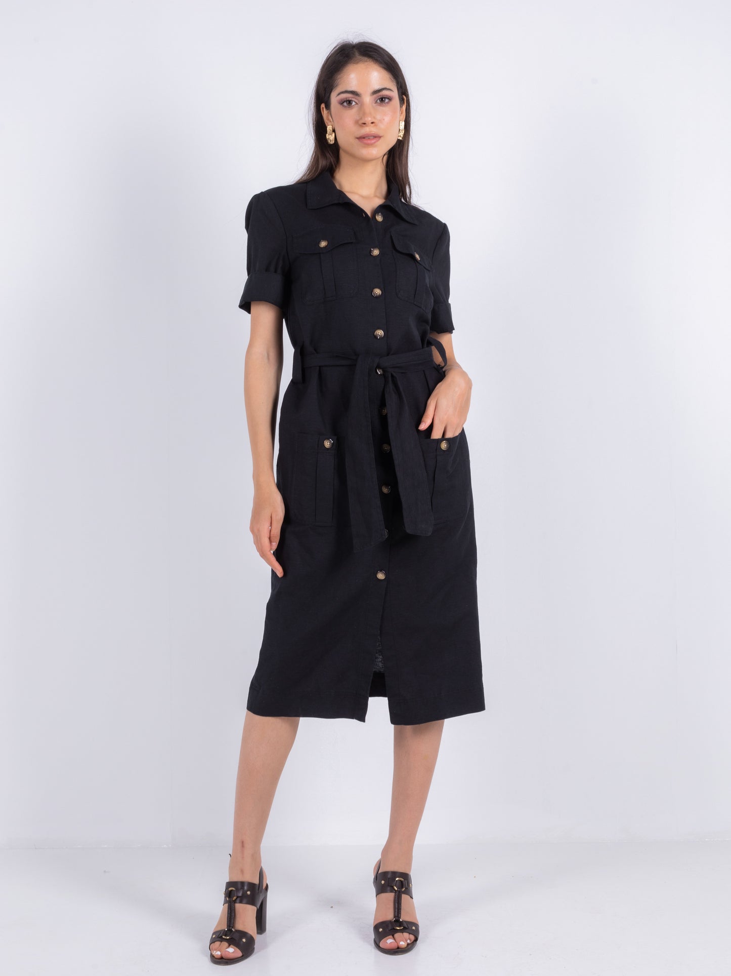 MIDI BLACK LINEN DRESS