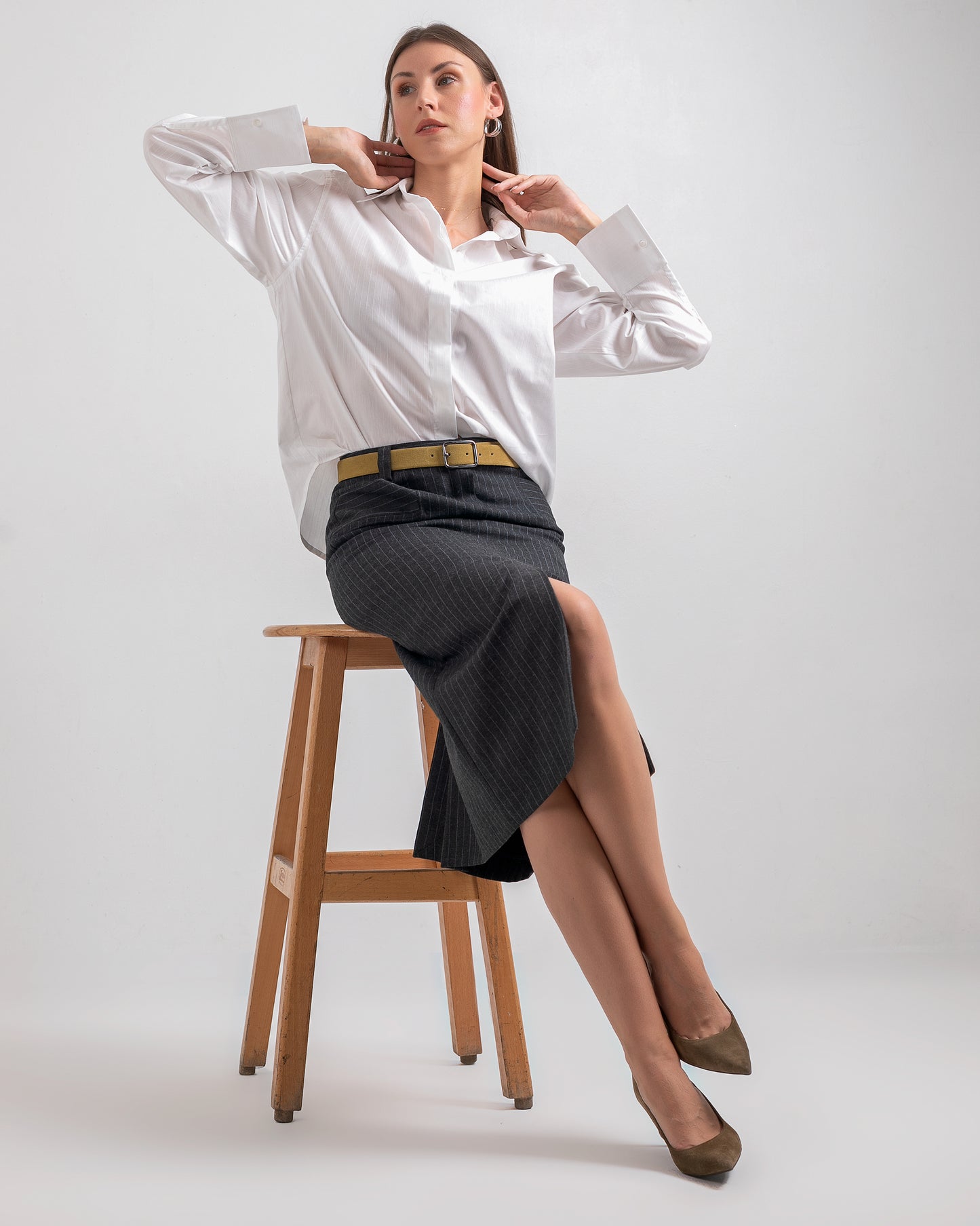 BLACK STRIPED MIDI SKIRT