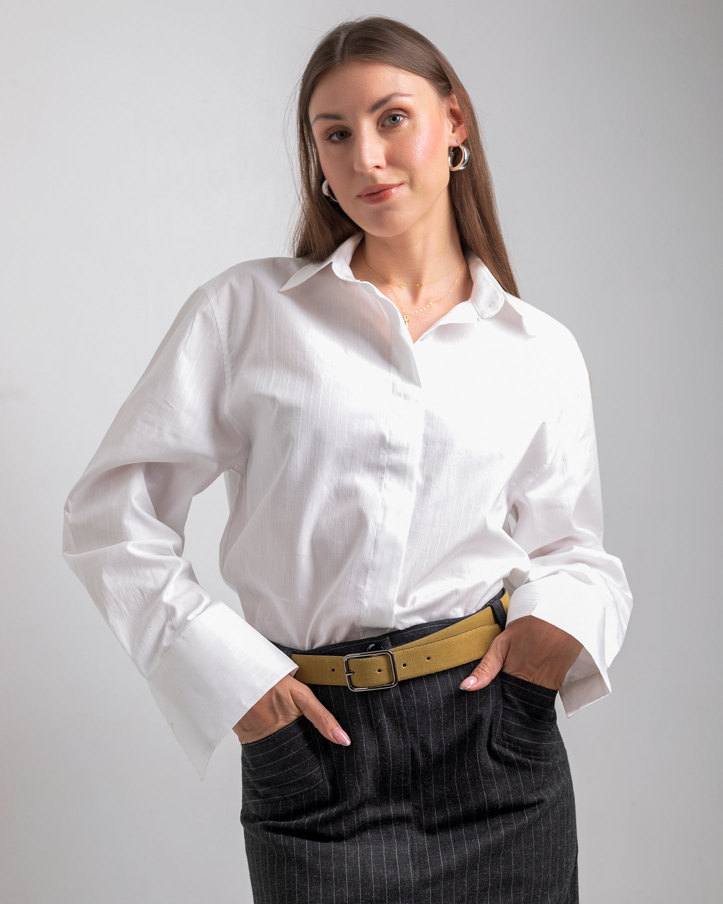 BLACK STRIPED MIDI SKIRT