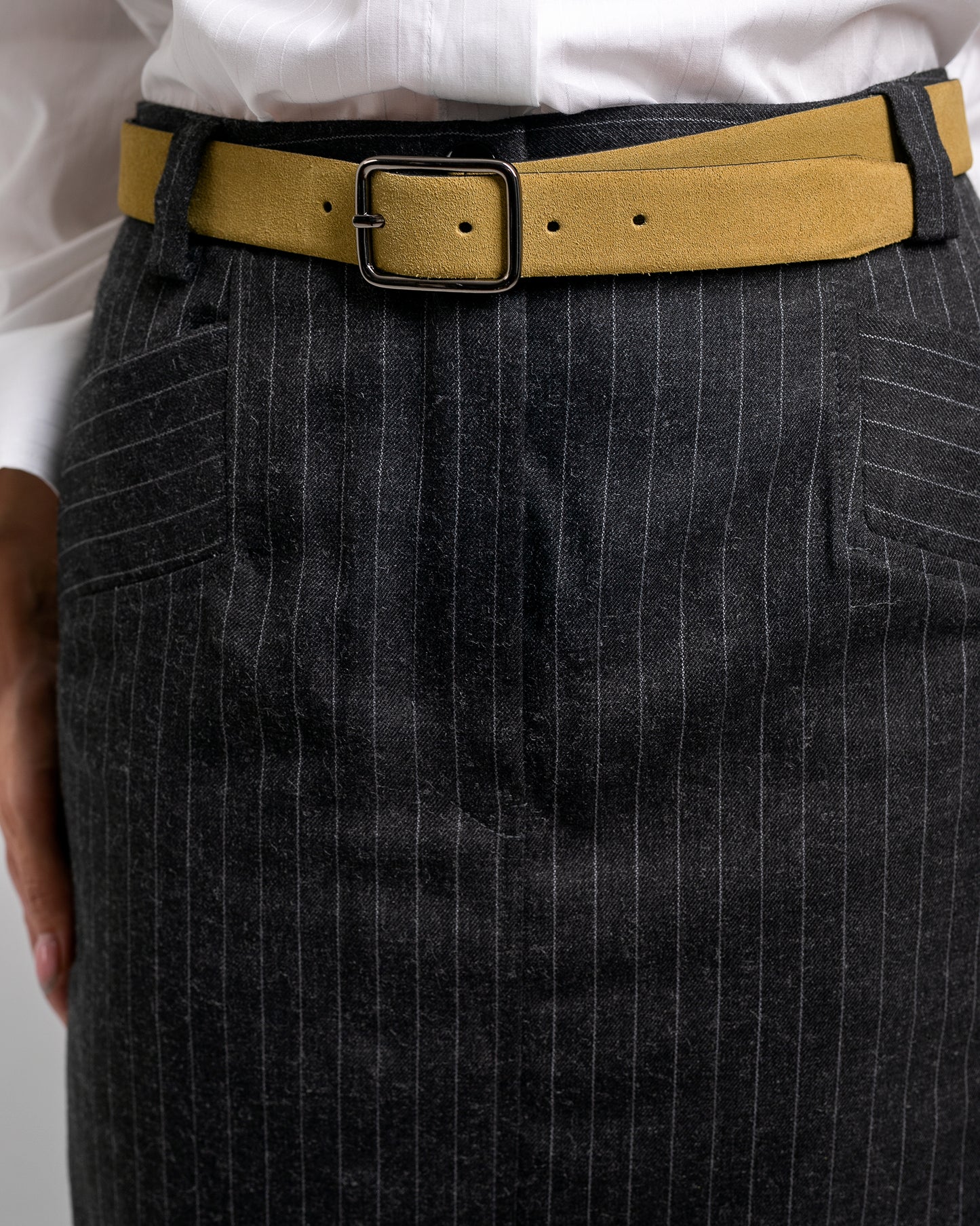 BLACK STRIPED MIDI SKIRT