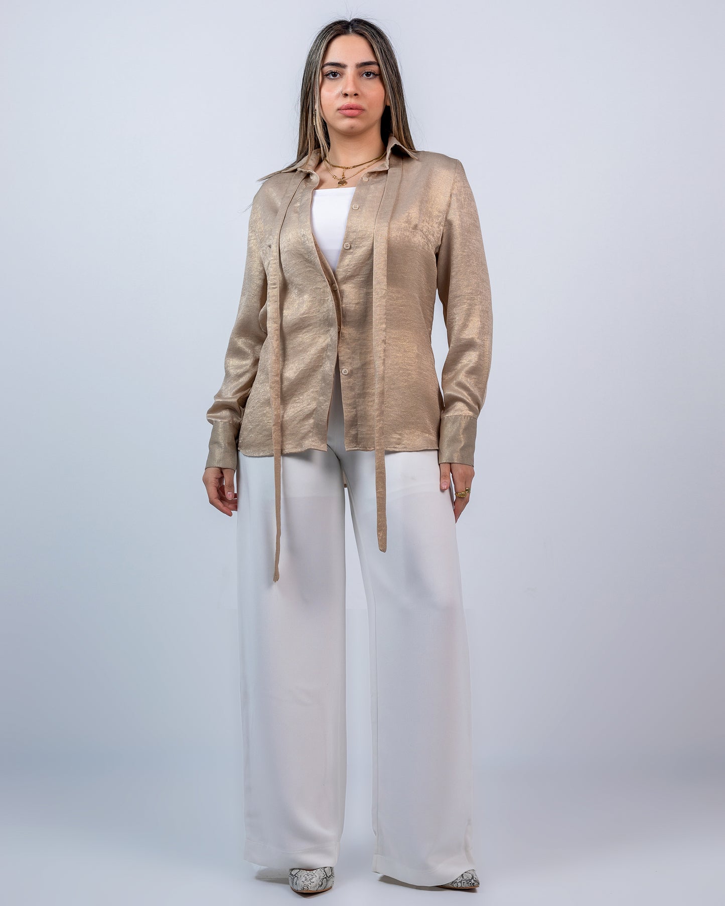 SOFT SATIN SHIRT IN CHAMPAGNE