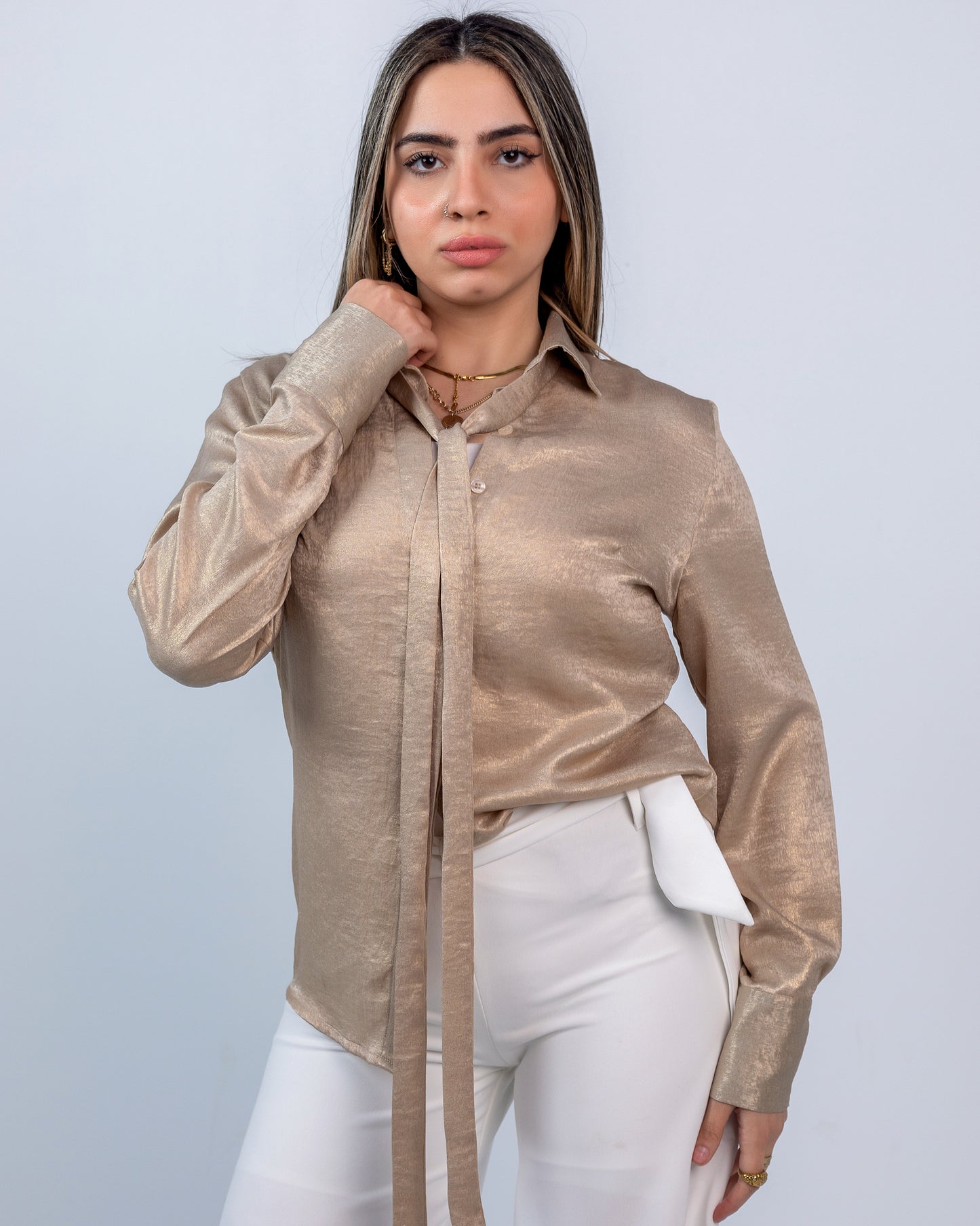SOFT SATIN SHIRT IN CHAMPAGNE