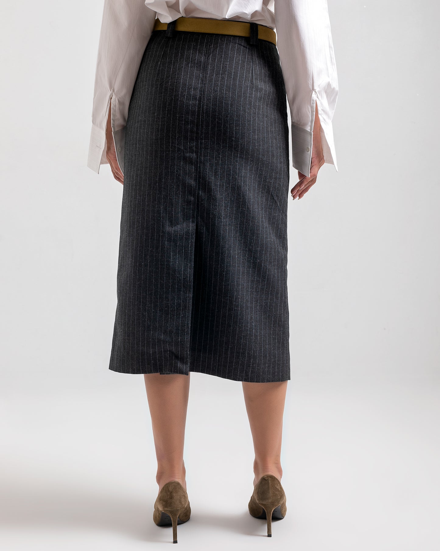 BLACK STRIPED MIDI SKIRT