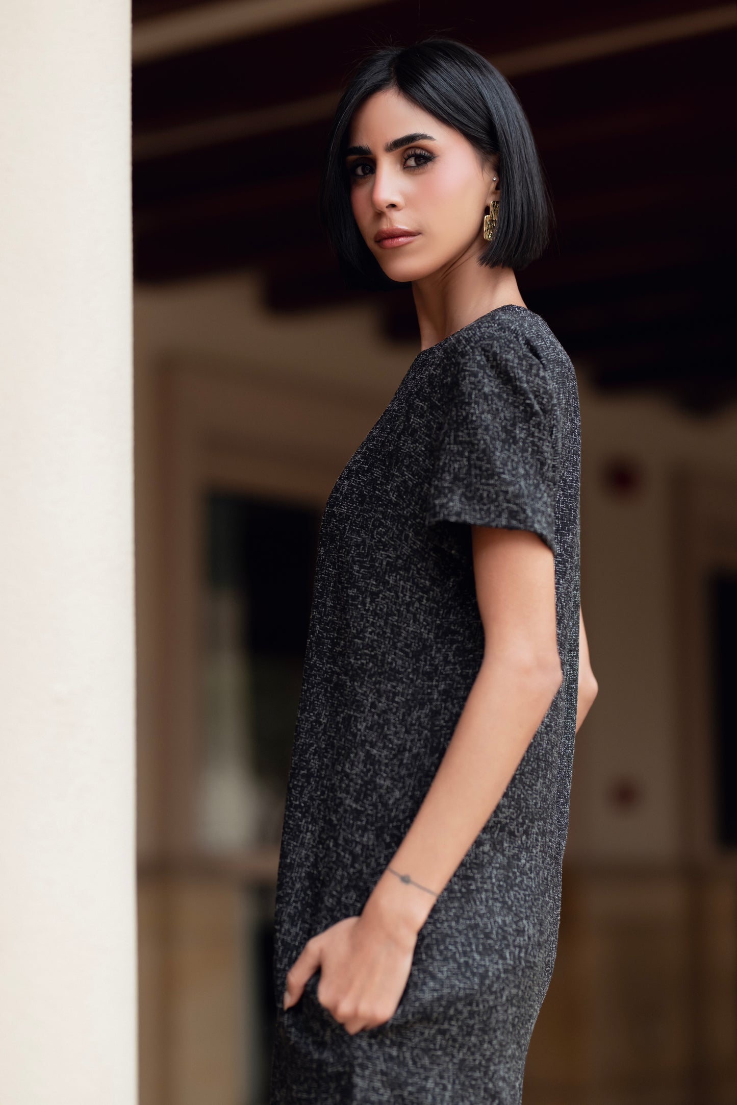 MINI BLACK TWEED DRESS