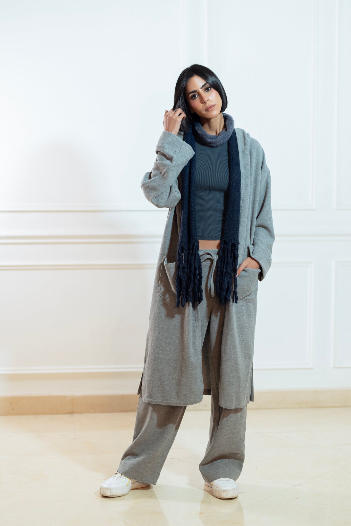 GREY CASHMERE LONG LOUNGE CARDIGAN & SWEATPANTS