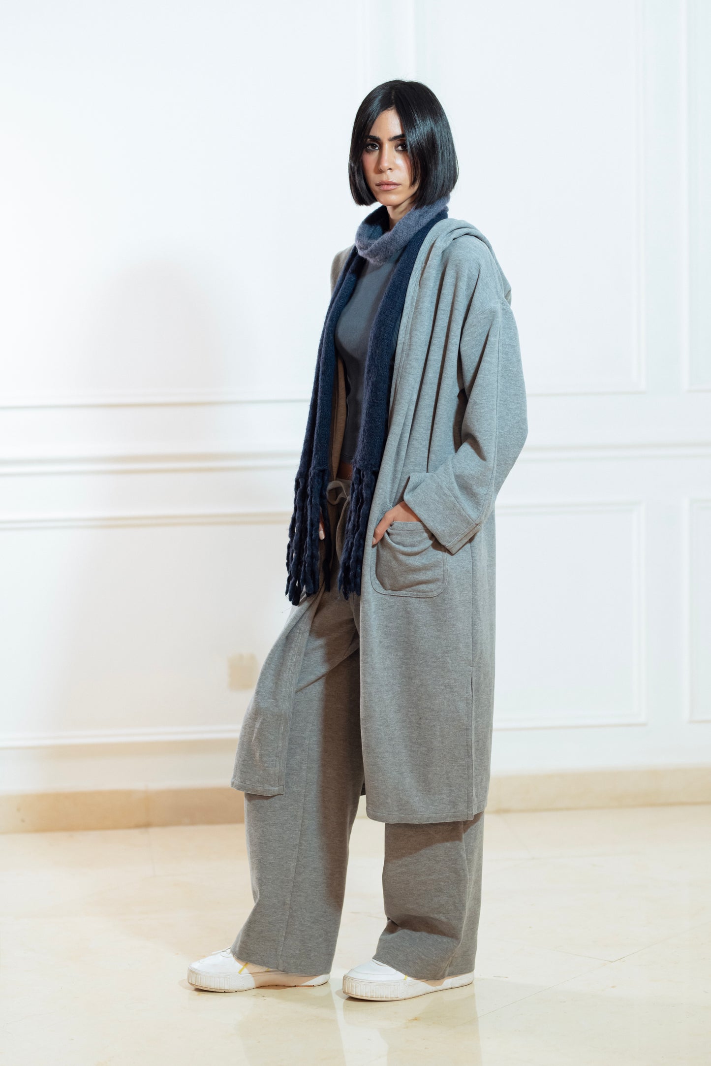 GREY CASHMERE LONG LOUNGE CARDIGAN & SWEATPANTS