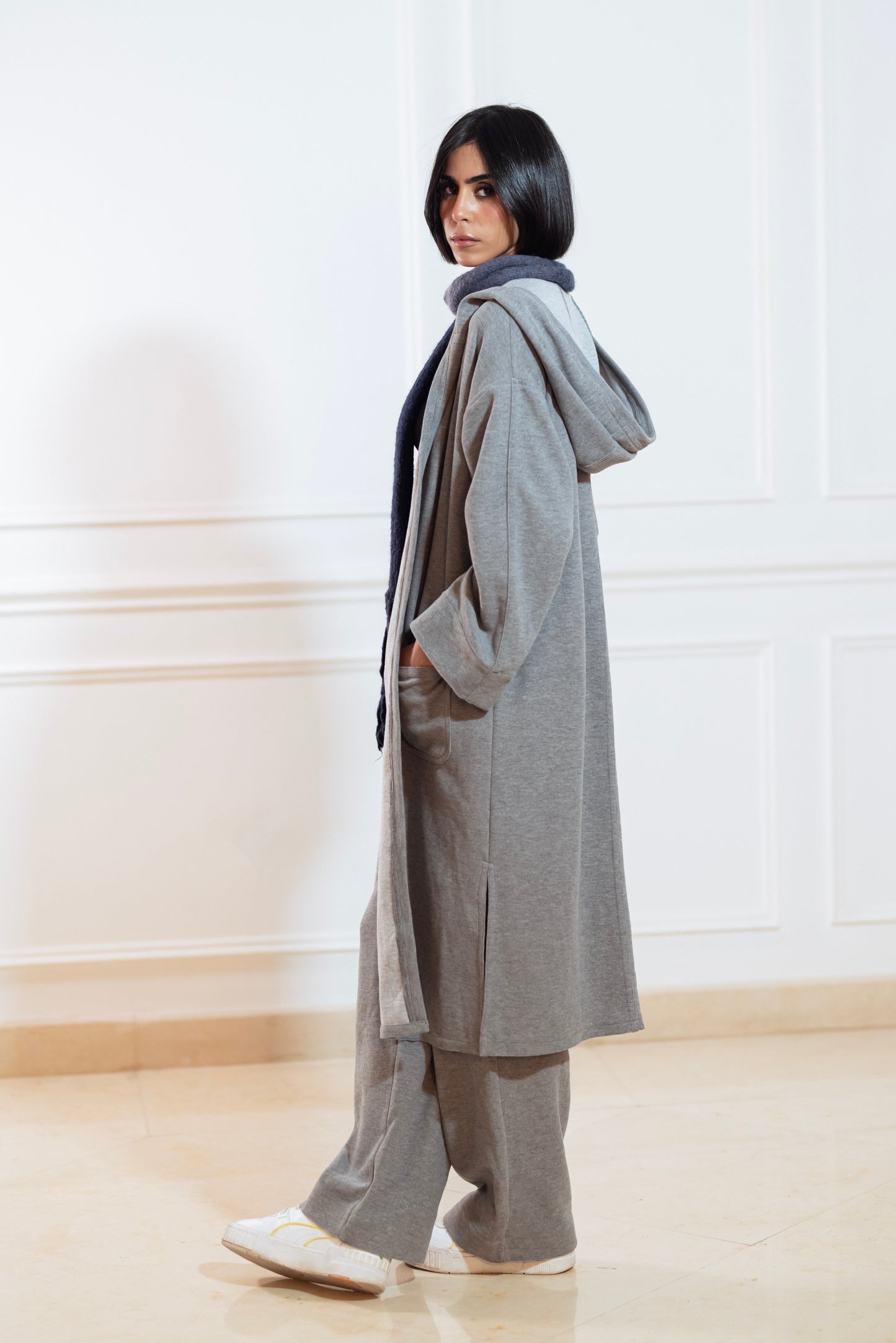 GREY CASHMERE LONG LOUNGE CARDIGAN & SWEATPANTS