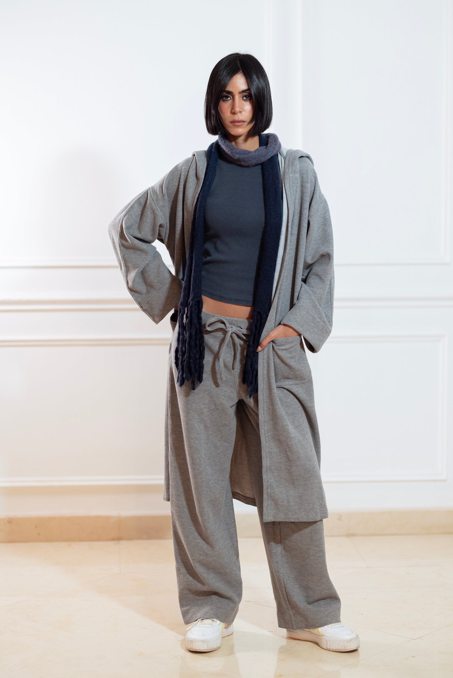 GREY CASHMERE LONG LOUNGE CARDIGAN & SWEATPANTS