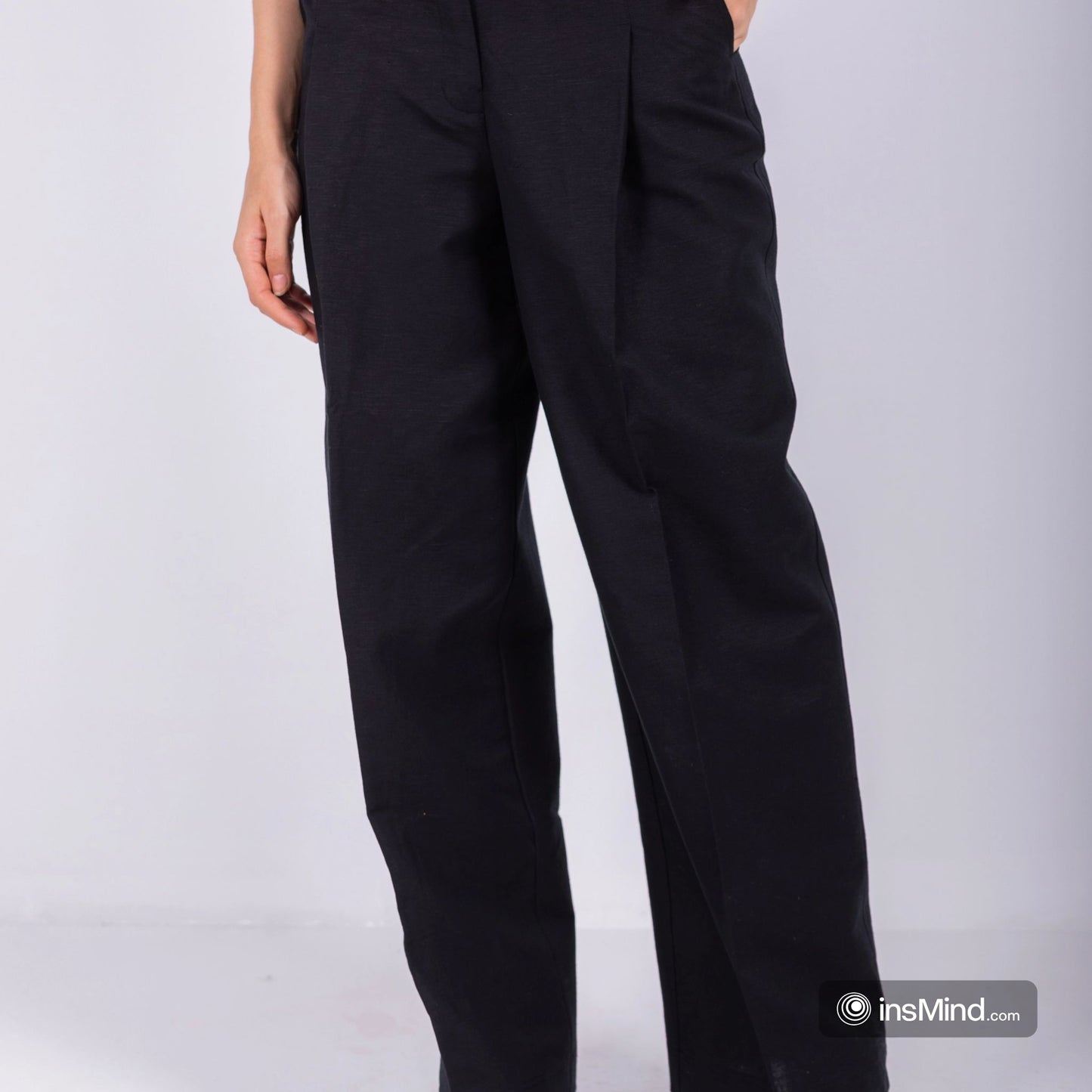 100% BLACK LINEN WIDE-LEG PANTS