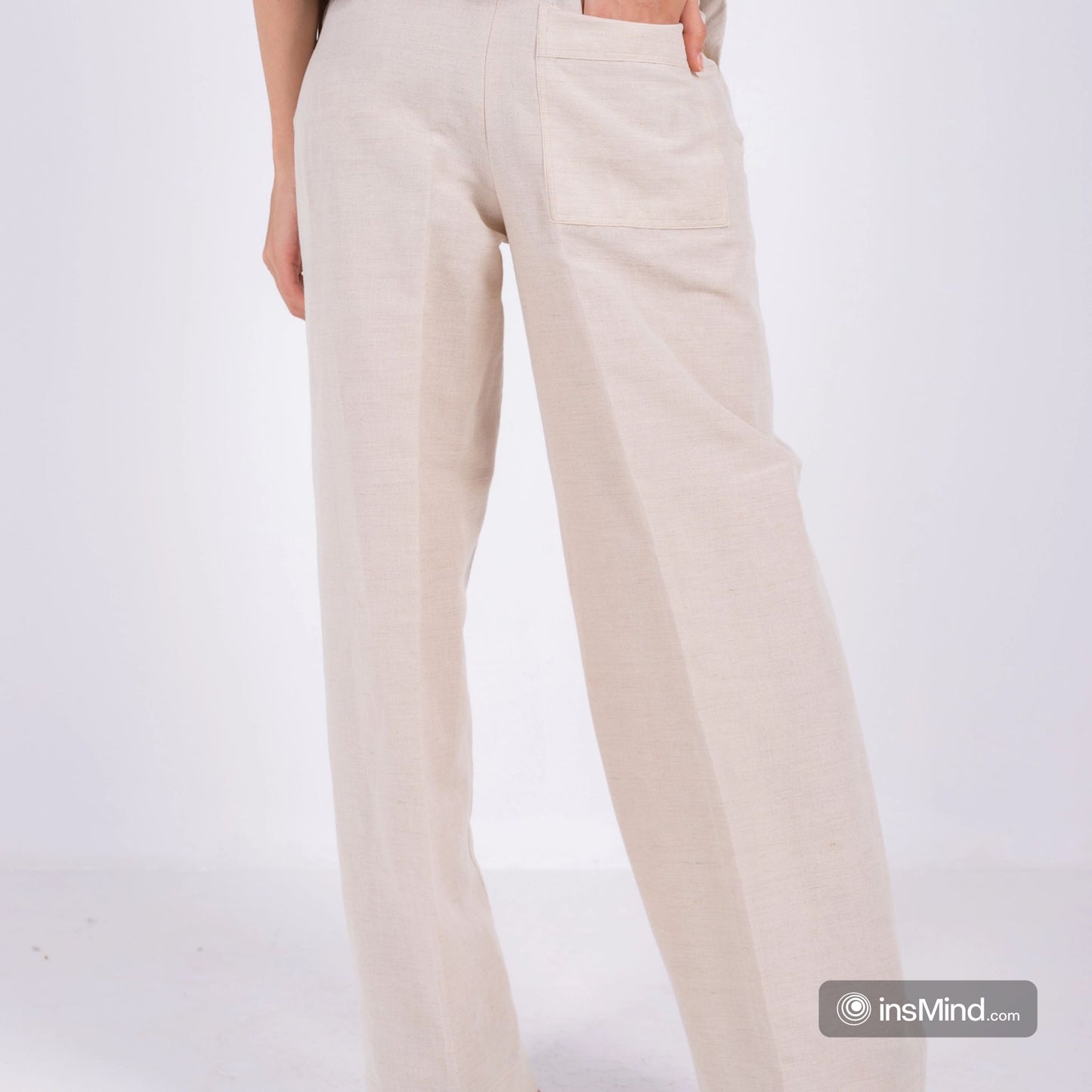 100%BEIGE LINEN WIDE-LEG PANTS