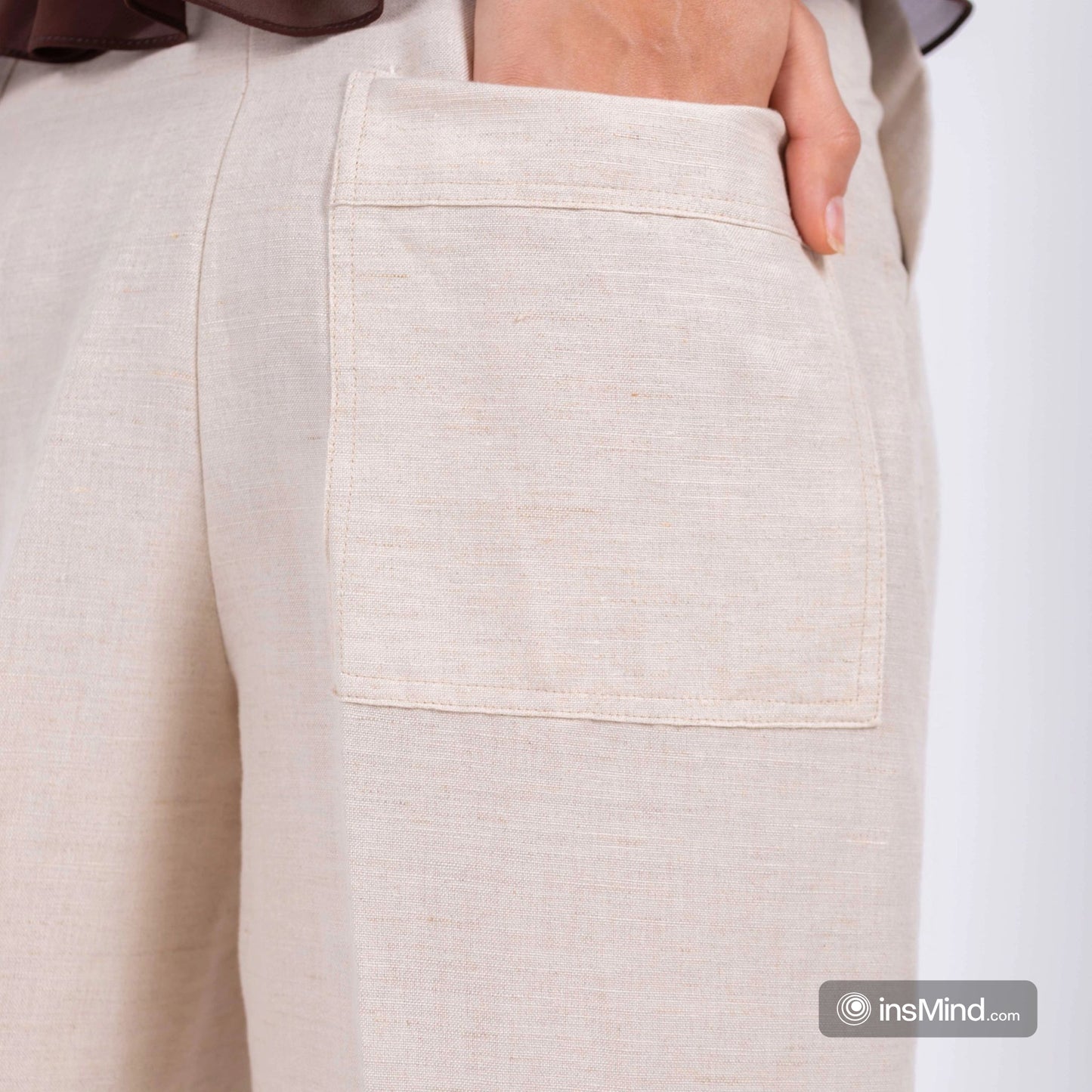 100%BEIGE LINEN WIDE-LEG PANTS