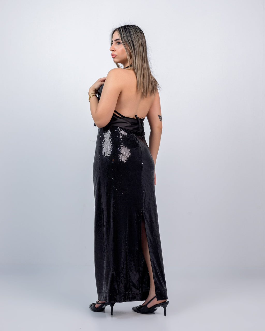 BLACK  GLITTER LONG  SKIRT