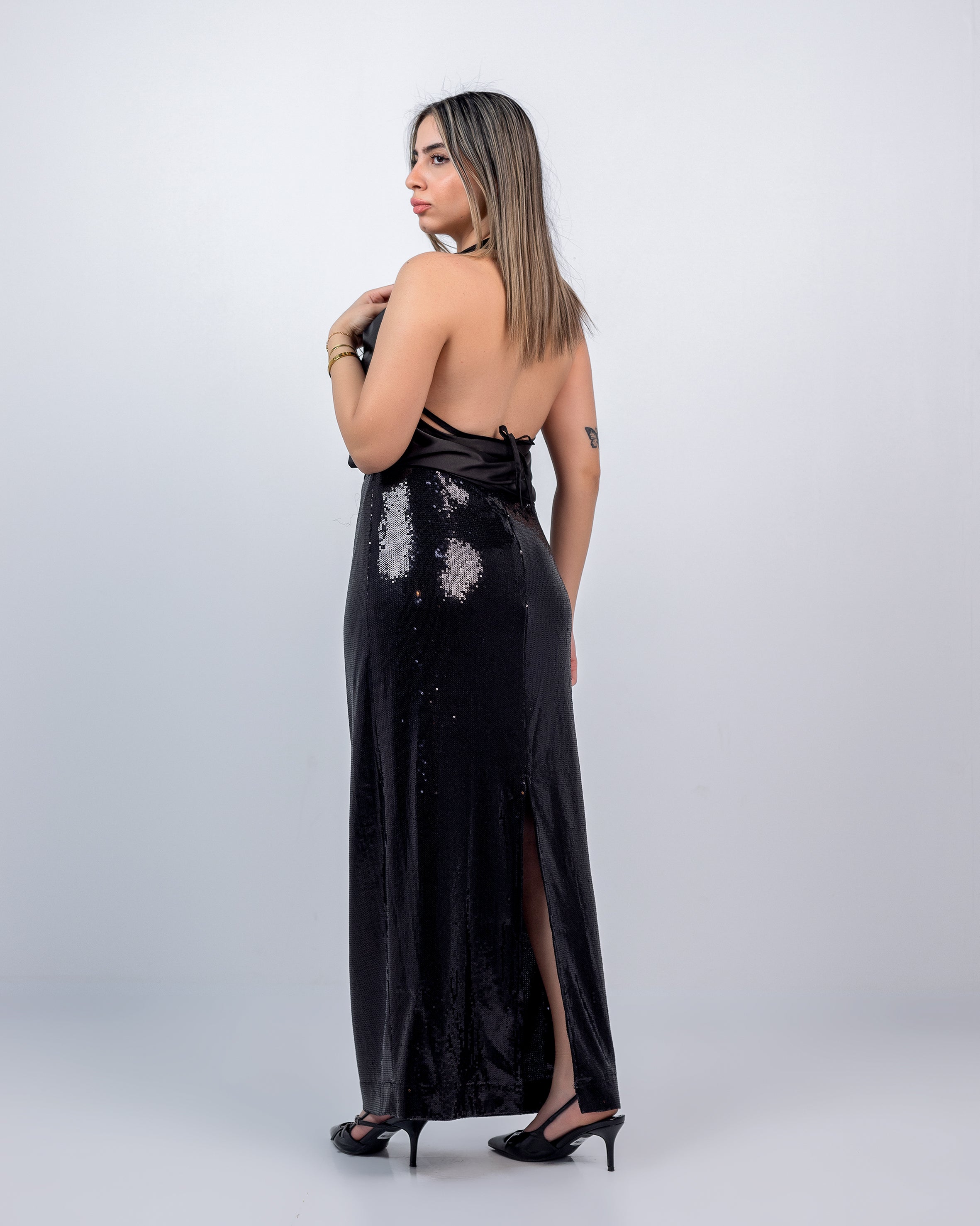 BLACK  GLITTER LONG  SKIRT