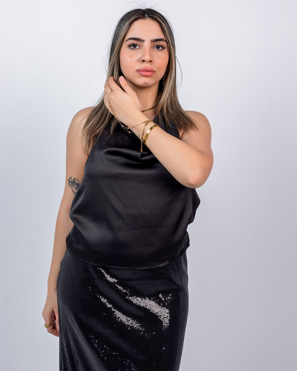 BLACK  GLITTER LONG  SKIRT