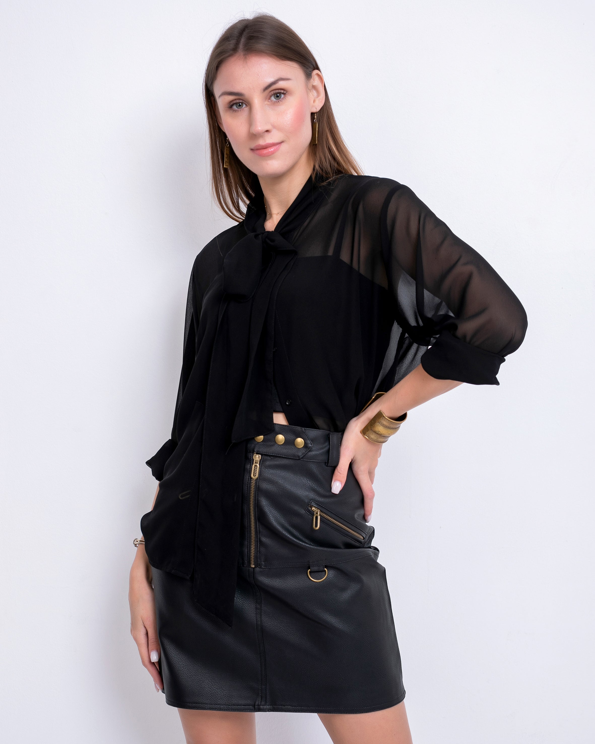 TIE NECK CHIFFON  BLOUSE