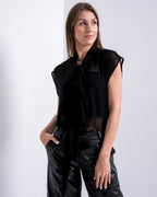 TIE NECK  SLEEVELESS CHIFFON  BLOUSE