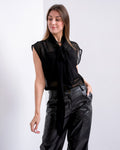 TIE NECK  SLEEVELESS CHIFFON  BLOUSE