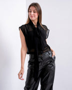 TIE NECK  SLEEVELESS CHIFFON  BLOUSE