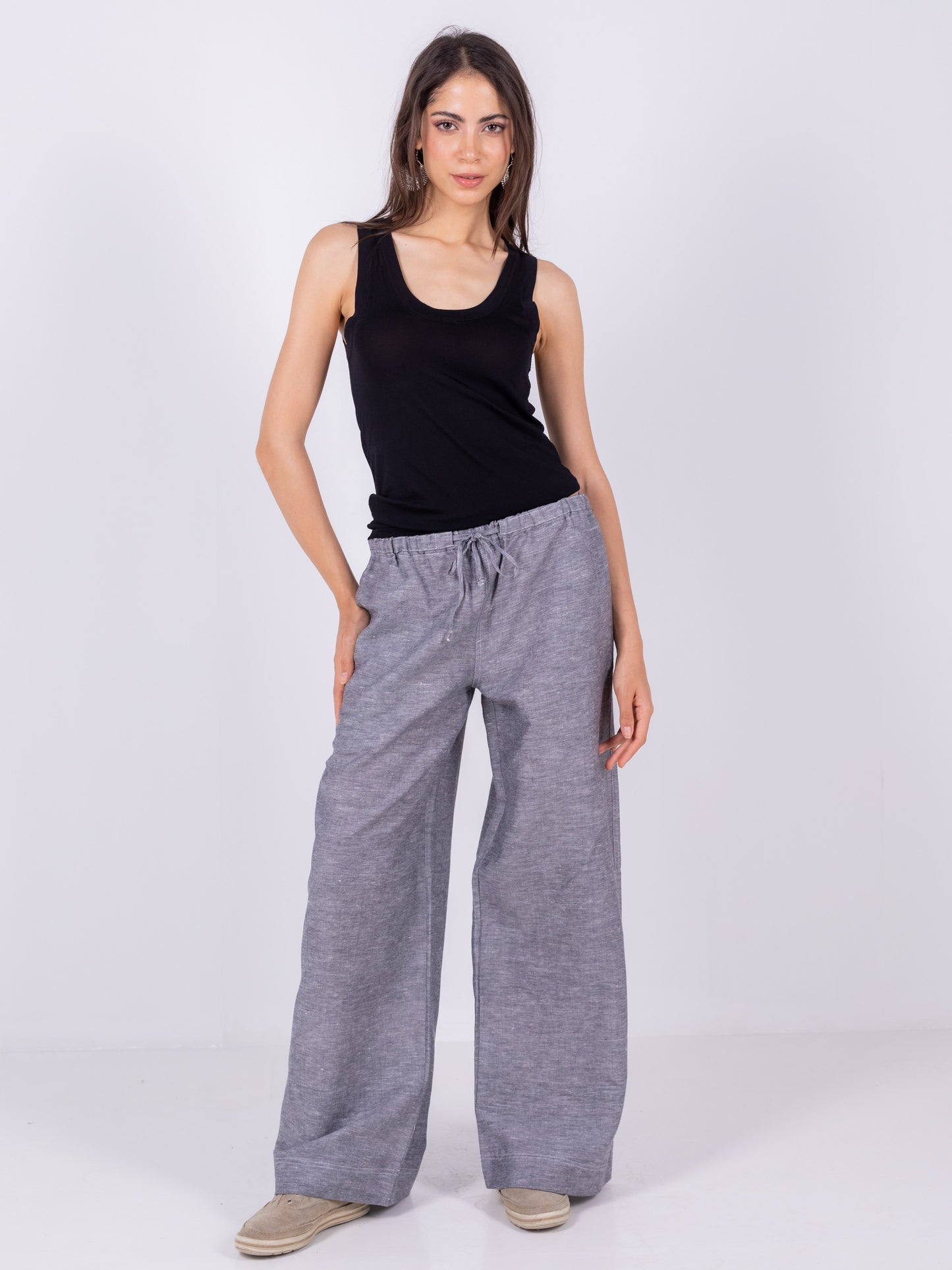 Gray Wide Leg Pants, 100% Linen