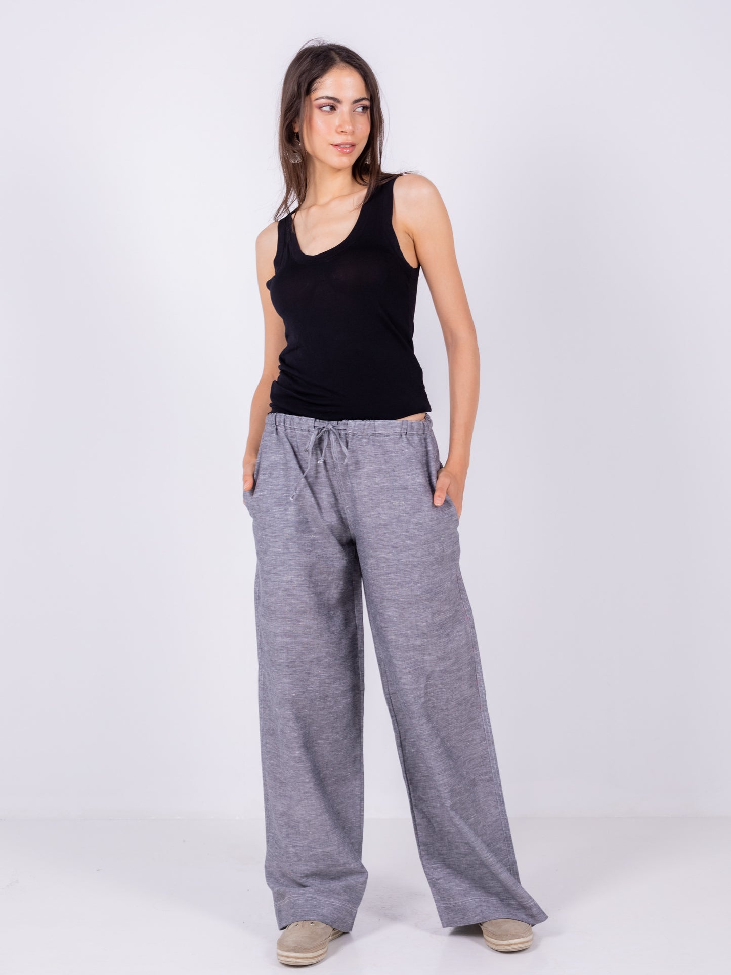 Gray Wide Leg Pants, 100% Linen
