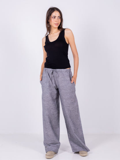 Gray Wide Leg Pants, 100% Linen