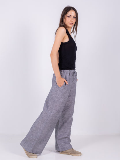 Gray Wide Leg Pants, 100% Linen