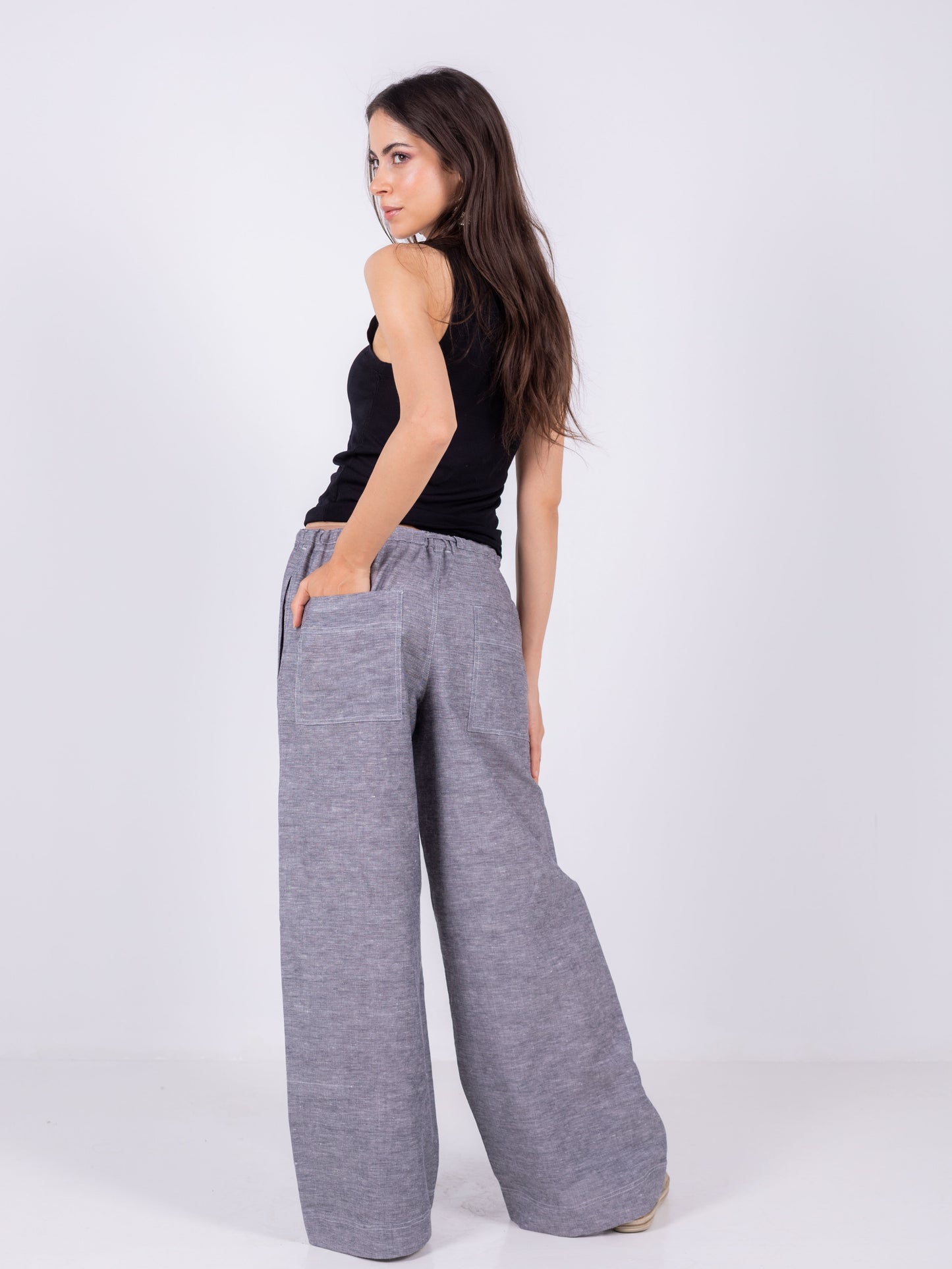 Gray Wide Leg Pants, 100% Linen