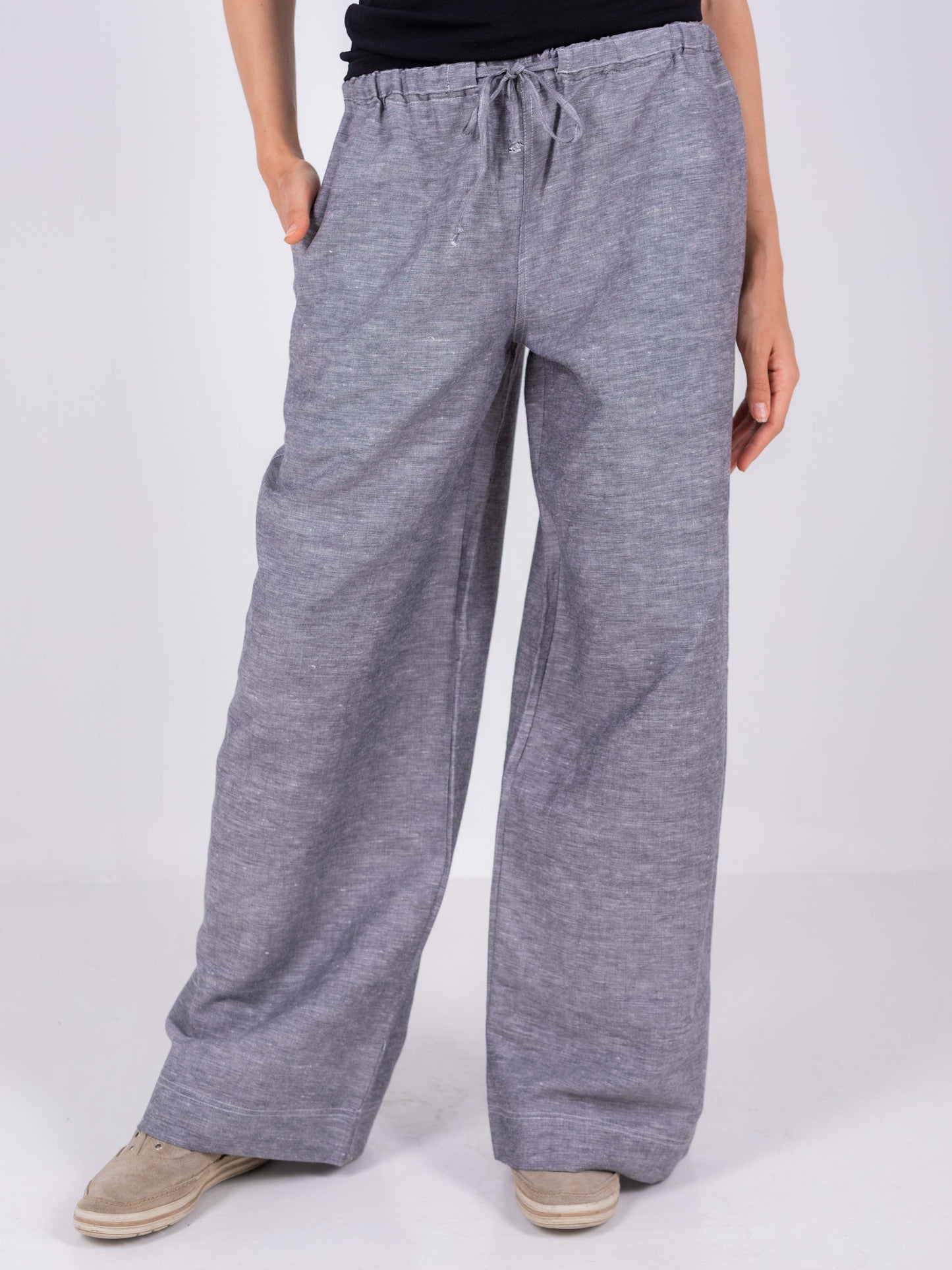 Gray Wide Leg Pants, 100% Linen