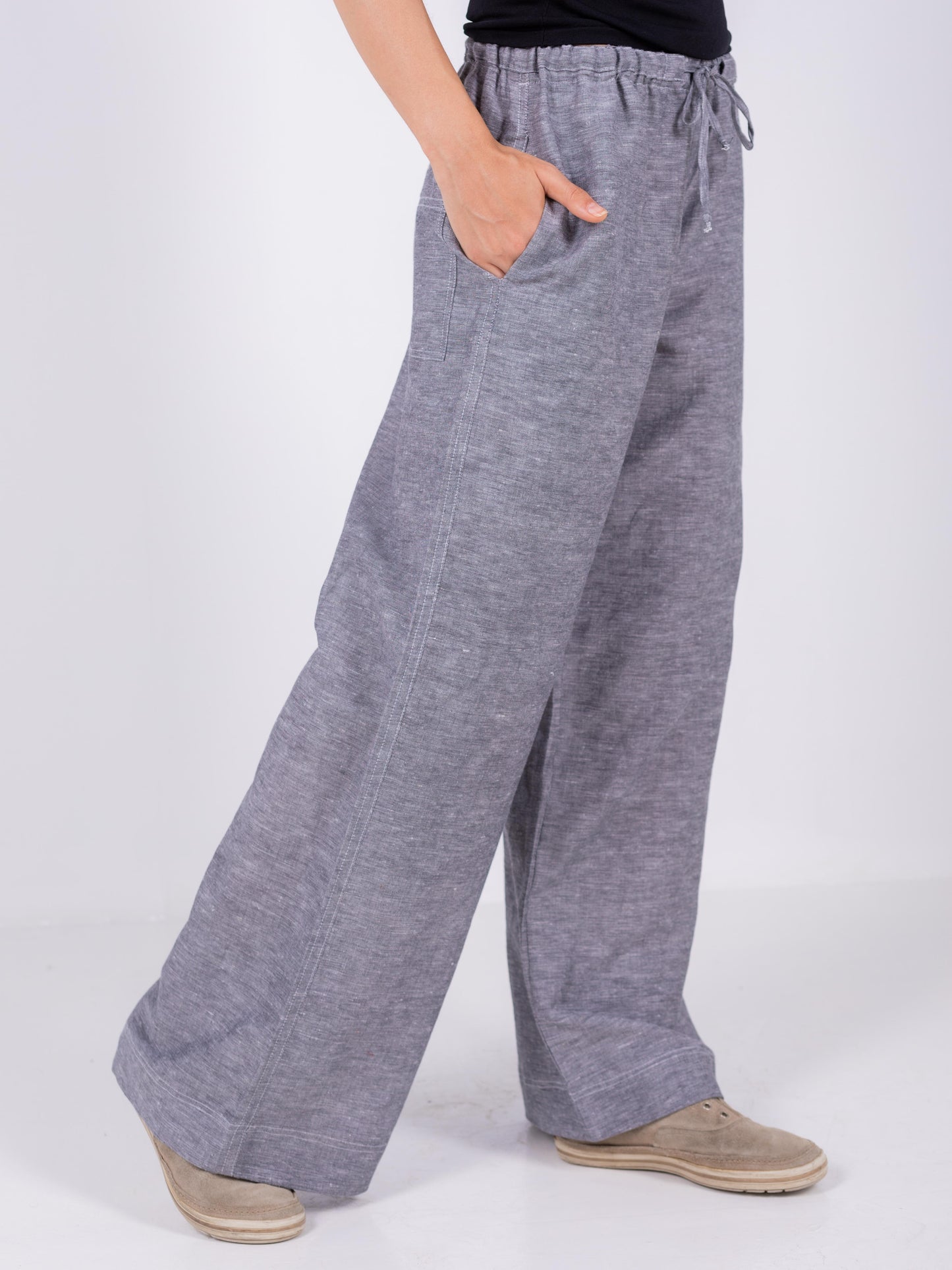 Gray Wide Leg Pants, 100% Linen