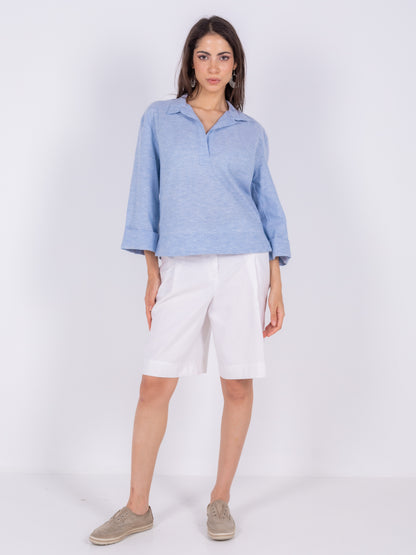 100% LINEN SHORT PLEATED BERMUDA SHORTS