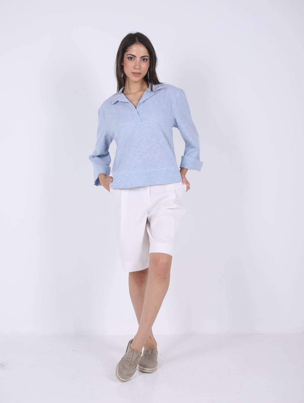 LINEN SHORT PLEATED BERMUDA SHORTS