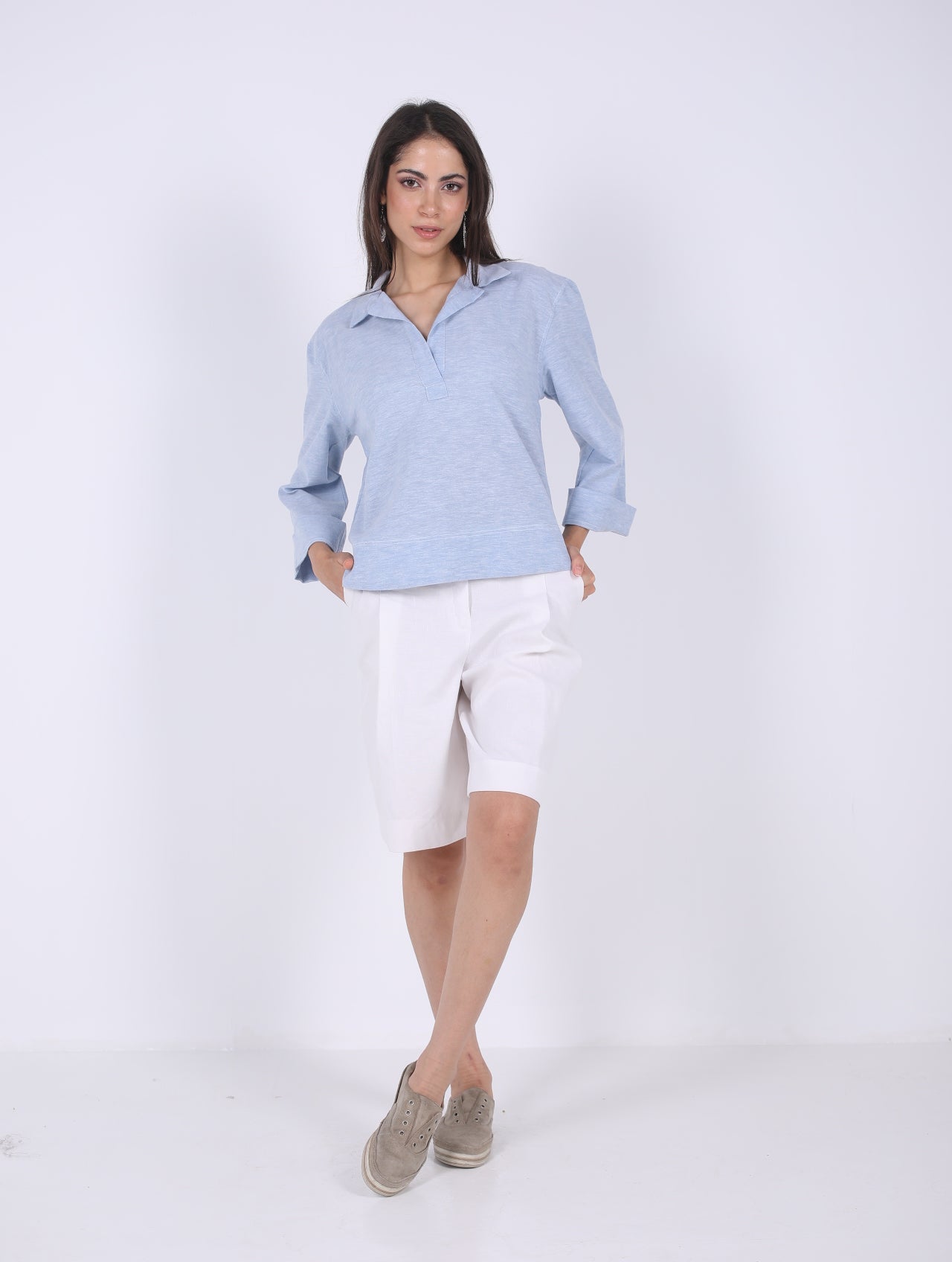 LINEN SHORT PLEATED BERMUDA SHORTS