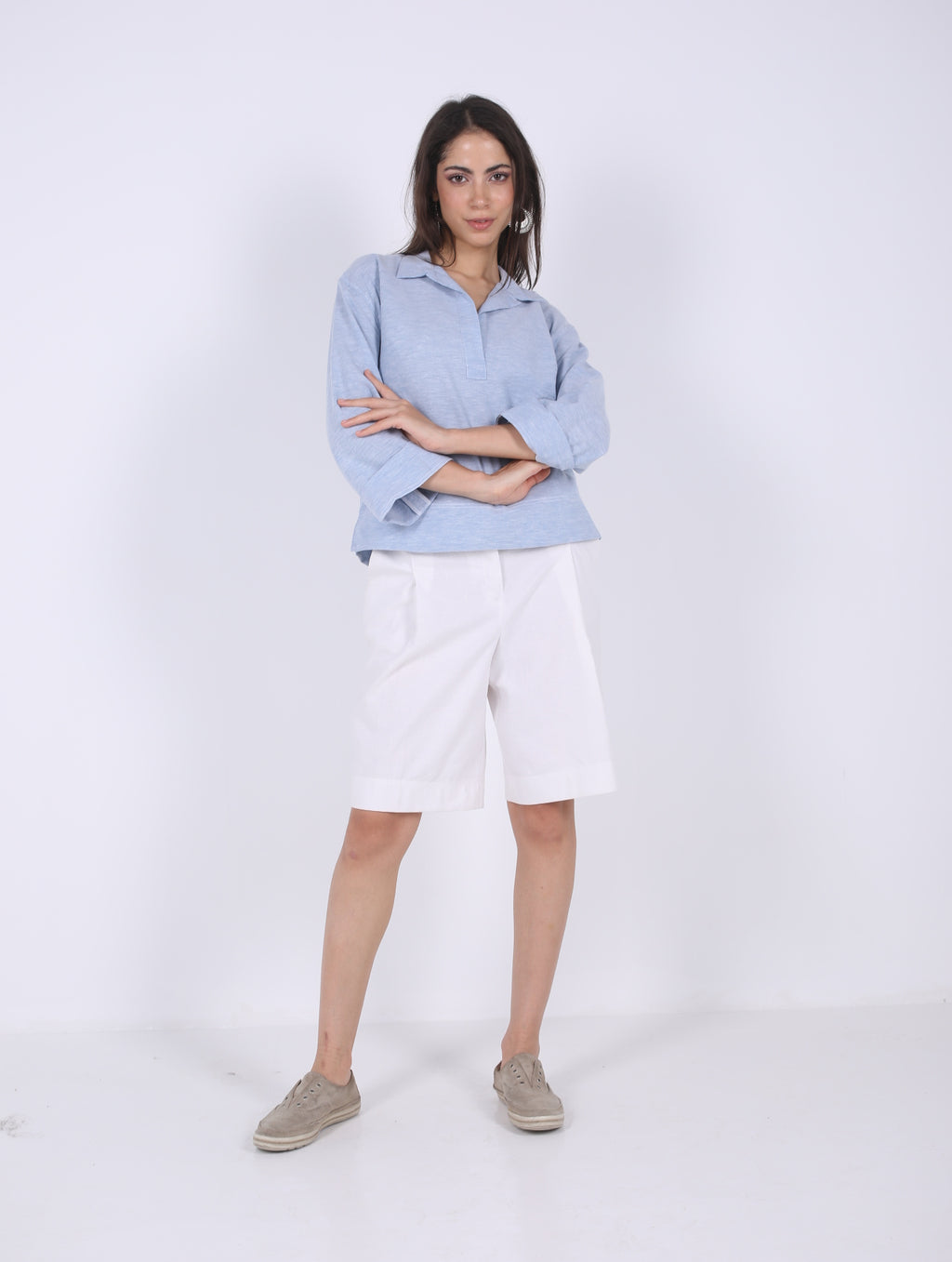 LINEN SHORT PLEATED BERMUDA SHORTS