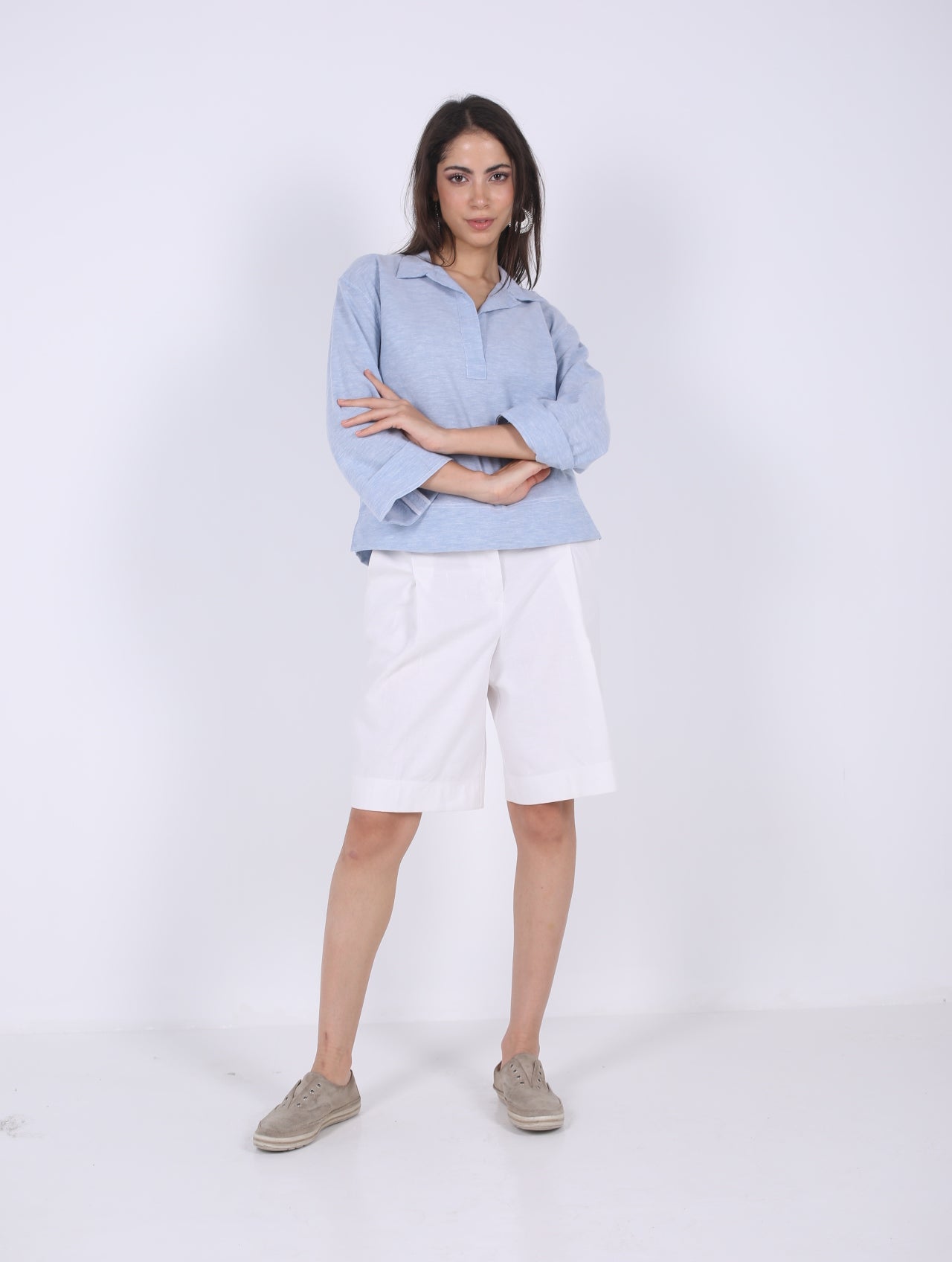 LINEN SHORT PLEATED BERMUDA SHORTS