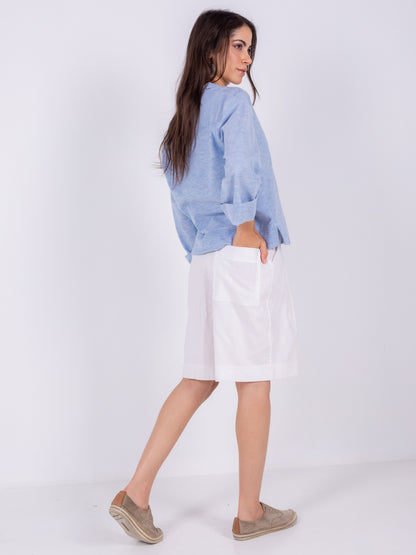 100% LINEN SHORT PLEATED BERMUDA SHORTS
