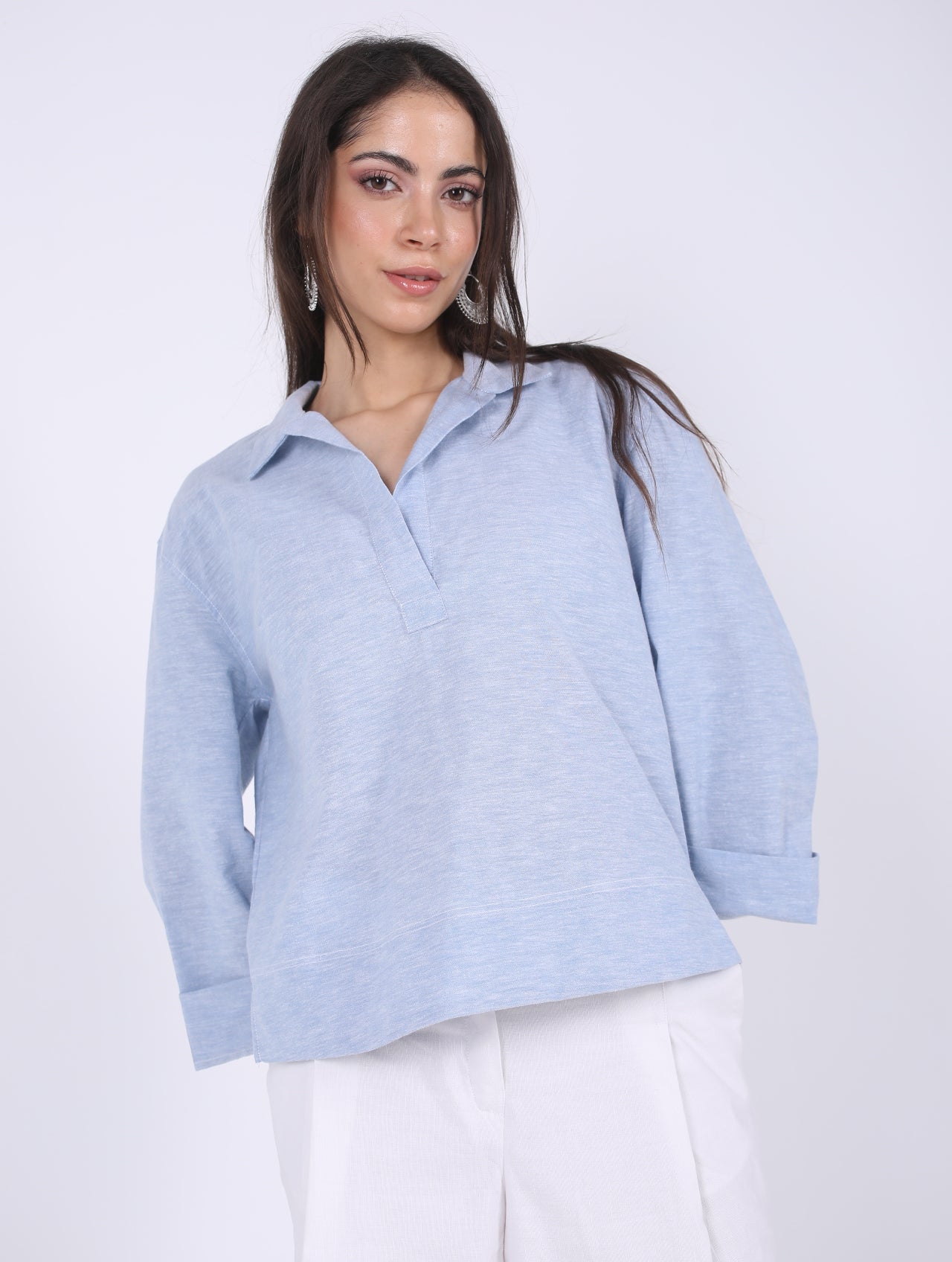 Linen blouse with collar shirt