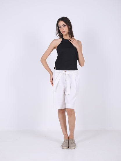 100% LINEN SHORT PLEATED BERMUDA SHORTS