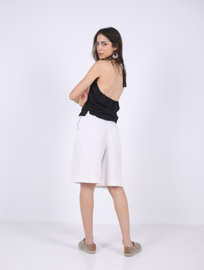 100% LINEN SHORT PLEATED BERMUDA SHORTS