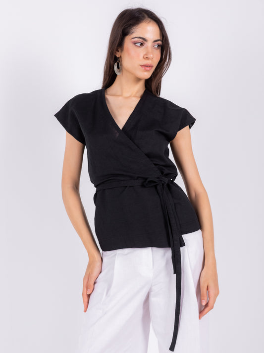Black Linen Crossover Kimono