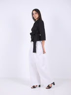 WRAP  BLACK COTTON  BLOUSE