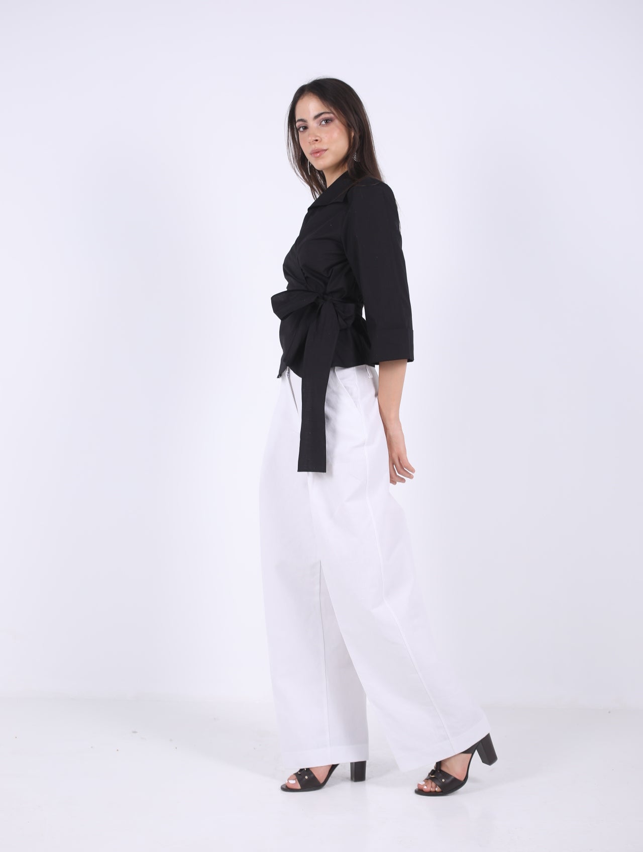 WRAP  BLACK COTTON  BLOUSE