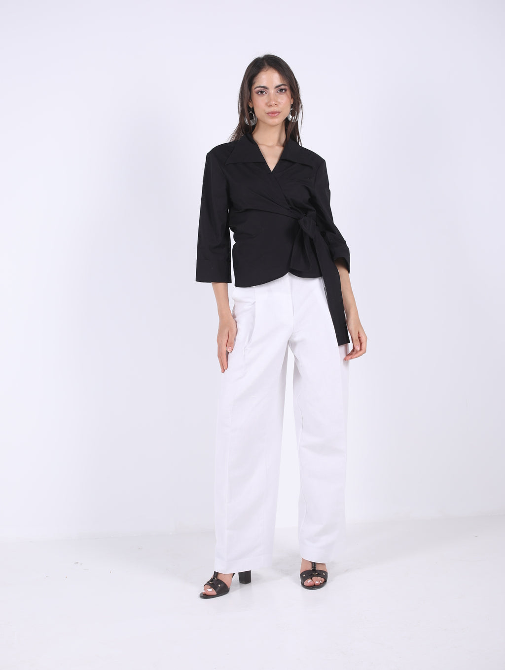 WRAP  BLACK COTTON  BLOUSE