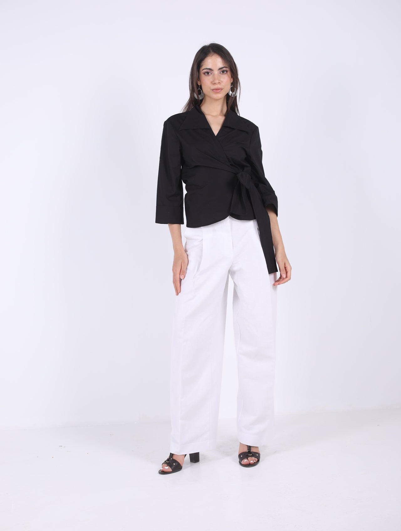 WRAP  BLACK COTTON  BLOUSE