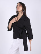 WRAP  BLACK COTTON  BLOUSE