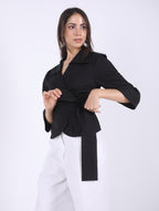 WRAP  BLACK COTTON  BLOUSE