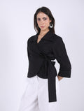 WRAP  BLACK COTTON  BLOUSE