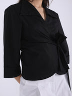 WRAP  BLACK COTTON  BLOUSE