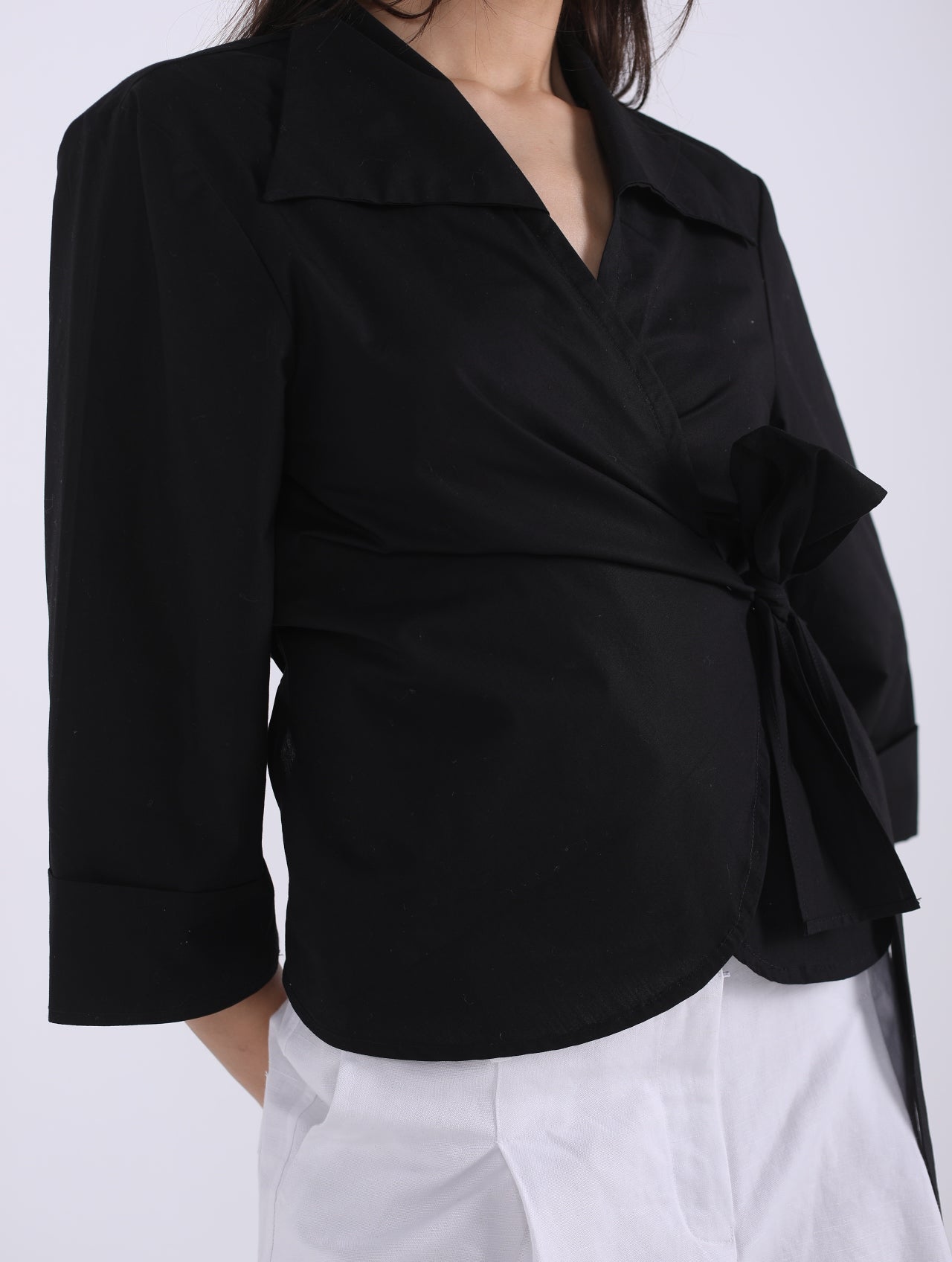 WRAP  BLACK COTTON  BLOUSE